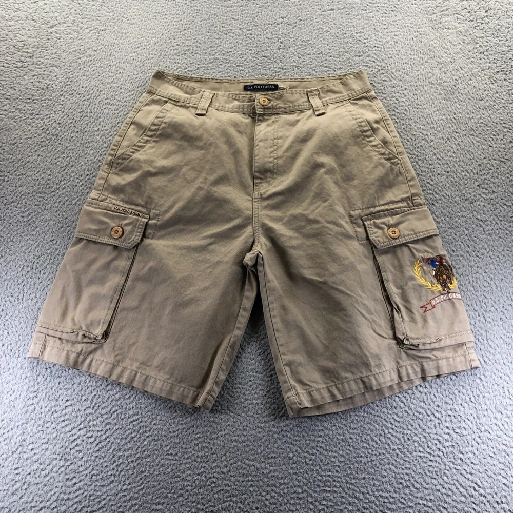 Vintage US Polo Assn Sorts Mens 32 Khaki Cargo Baggy Embroidered Logo Y2k Skater